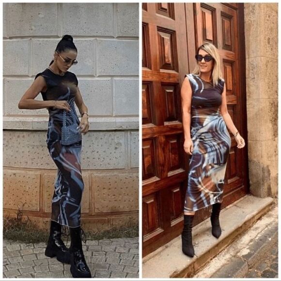 Zara blue blend PRINTED TULLE DRESS ZARA - Picture 7 of 16